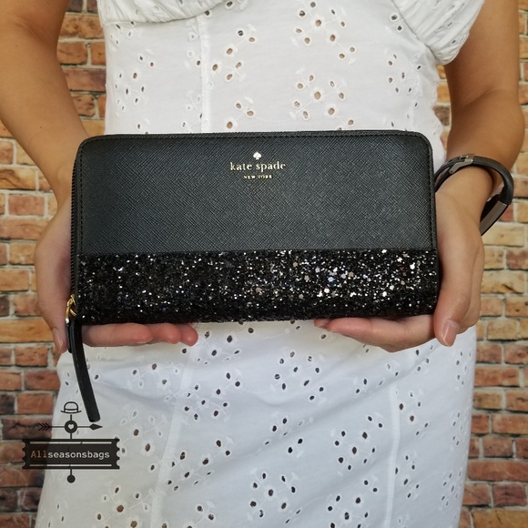 Kate spade neda greta court black glitter wallet - Picture 3 of 6